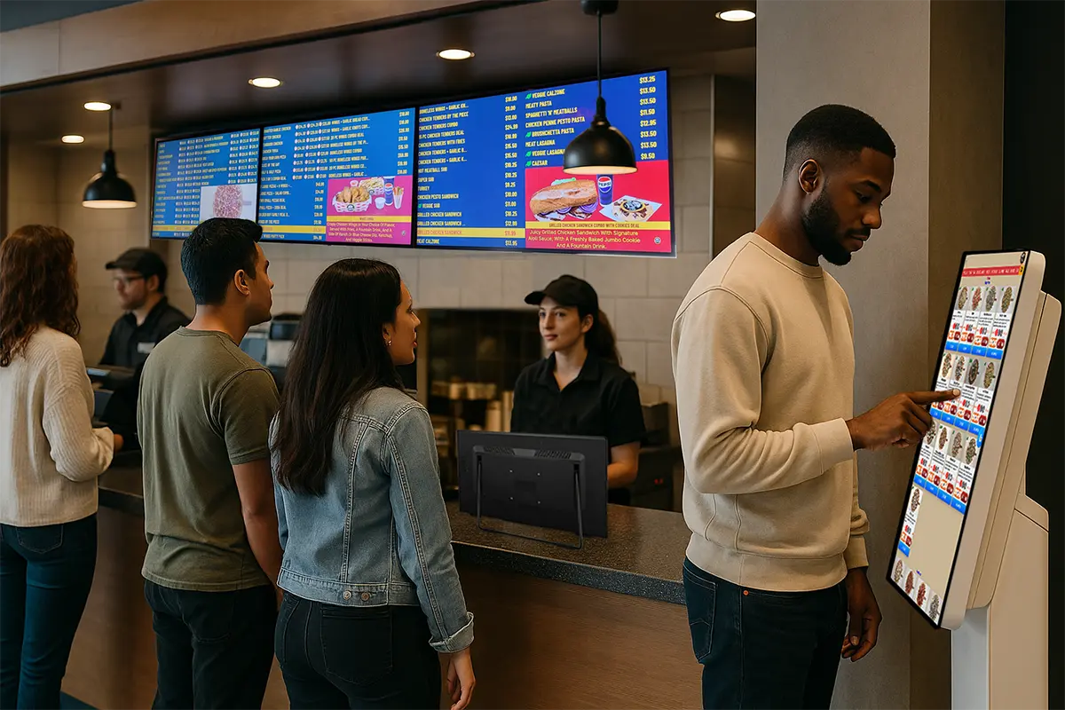Customers viewing a digital menu and ordering